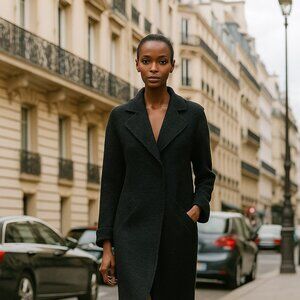 Band of Outsiders black boucle knee length long sleeve coat women's Small